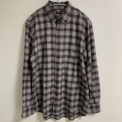 ユニクロ フランネルシャツ チェック ボタンダウン 長袖 茶色 メンズ Mサイズ