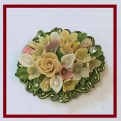 Fb05220925 ヴィンテージ　 陶器　ブローチ 花束 アンティーク レトロ