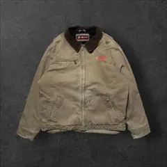 デトロイトダックジャケットベージュXL襟コーデュロイブラウン切替短丈ダメージ刺繍