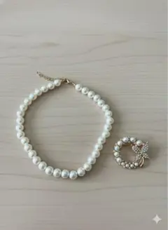 豪華2点SET パールネックレス＆ちょうブローチ セレモニー 入園入学 卒園式①