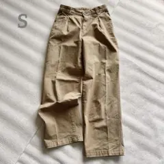 SOMETHINGピンタックチノワイドパンツ コットン　カジュアル　S ベージュ