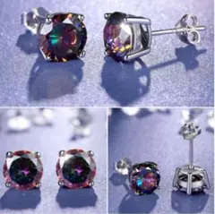 新品 silver 925 ミスティックジルコニア ピアス ラウンド 約6mm