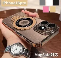 最新！iPhone16Pro ケース スマホリング magsafe対応 ゴールド