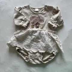 ベージュ ハート刺繍 ロンパース 70cm未満