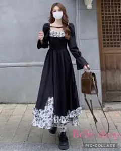 春夏秋❤️ロングワンピース　長袖　スクエアネック　Aライン　かわいい