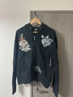 00's Ed Hardy スカル　ドクロ　ジップパーカー　黒　y2k 平成 Ed Hardy エドハーディー ed hardy ジップ パーカー 長袖 スカル