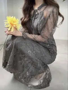 結婚式 ワンピース お呼ばれ ドレス レース グレー ボレロ セットアップ