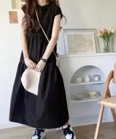【クラシカルエルフ】バックリボン　ティアード　ワンピース　ノースリーブ　ブラック