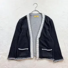 ✨ゼラール【LL】黒 カーディガン レース装飾 ポケット付き 春秋 普段使い