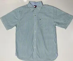 TOMMY HILFIGER 緑と青のストライプ ボタンダウンシャツ