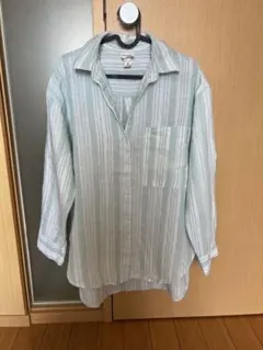 lemlem 長袖シャツ M 水色と白のストライプ