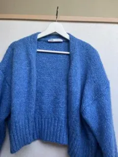 ライトブルー ニットカーディガン 長袖