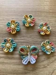 つまみ細工　蝶と花のモチーフセット　ハンドメイド