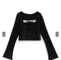 レイヤード風スクエアネックレースリブトップスdk1370 GRL ブラック