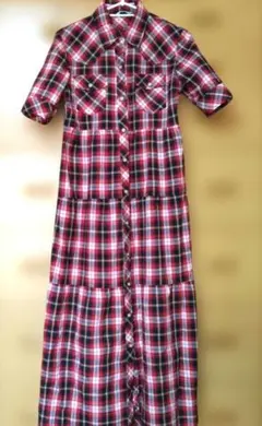 チェックシャツワンピース 赤 森ガール ガーデンコア コテージコア グランジ