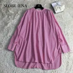 美品✨スローブイエナ　ストライプ　ギャザーチュニックブラウス　ゆったり　ピンクのサムネイル