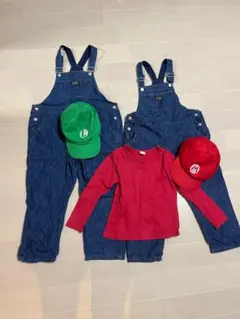 オーバーオール＋マリオ帽子セット 130 & 120 おまけ付き(赤のロンT)