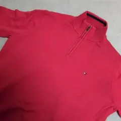 トミーヒルフィガー ハーフジップ コットンニット サイズL レッド