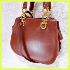 フェラガモFerragamoブラウン本革 2wayハンドバッグ肩がけ斜めがけ ✧