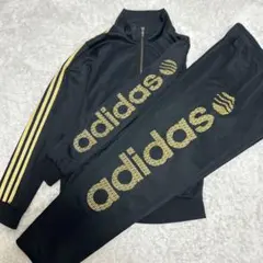 アディダスネオ ジャージ 上下 L 黒 金 ビッグロゴ トラックジャケット 美品
