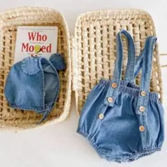 ベビー　キッズ　デニム　サロペット　90 ボンネット付き