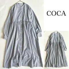 COCA コカ ストライプ シャツワンピース ロング ネイビー×ホワイト