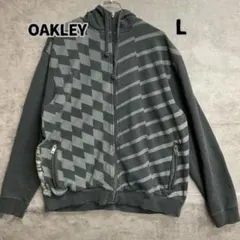 オークリー フルジップ パーカー 灰色 総柄 刺繍 ロゴ Ｌ【9384】