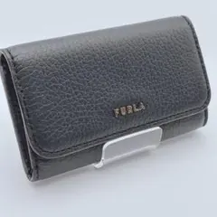FURLA 4連キーケース　キーリング　レザー　ブラック　ゴールドロゴ