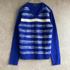 ミッシェルクラン(46)ボーダーニット＊セーター＊長袖＊Vネック＊メンズ＊ブルー