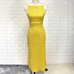 シーイン【S】黄 キャミワンピース ストレッチ ノースリーブ 春夏 ワンピース