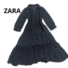 ZARA ザラ　ドット柄　ロングワンピース　ティアード　Mサイズ　Ｖネック
