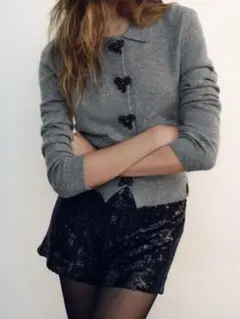 ZARA リボンボタンニットジャケット M