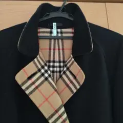 バーバリー柄裏地 ブラック ダブルブレストコート