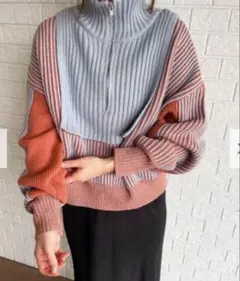 レイヤードハーフZIPニット　KBF