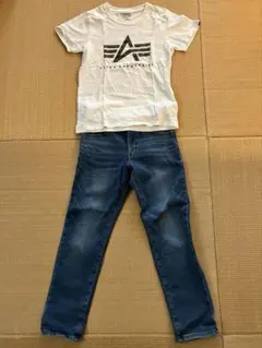 140サイズ エドウィンデニムとALPHA INDUSTRIES Tシャツセットのサムネイル