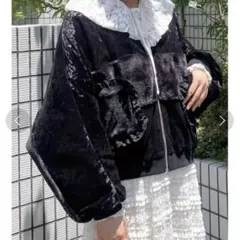 【 メリージェニー 】　異素材　黒　レース　オーバー　ブルゾン　美品