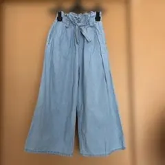 GUワイドパンツ ライトブルー130 リボン付き