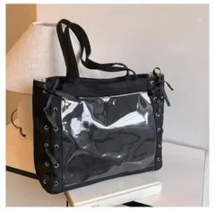 痛バッグ　トートバッグ　缶バッジ　推し活　ブラック　大容量　A4 デコバッグ