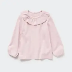 ユニクロ☆リブクルーネックT（長袖）☆フリルネック
