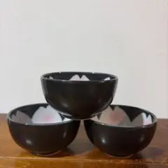 【新品・未使用】美濃焼 圭山窯 黒釉桜花楕円小鉢 ３個セット 和モダン 豆鉢
