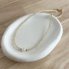 淡色ビーズ ネックレス パール シンプル｜ハンドメイド ナチュラル 韓国風