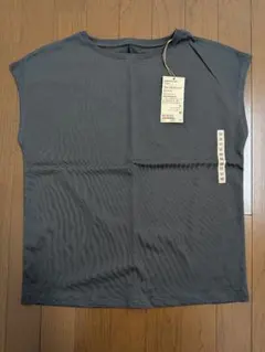 新品未使用 無印良品フレンチスリーブ ポートネックTシャツ M チャコールグレー