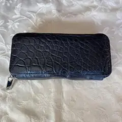 ブラックレザー長財布 クロコダイル風型押し