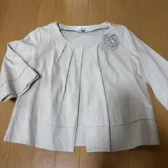 麻混　ノーカラージャケット　ベージュ　9号Mサイズ　7部丈