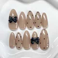 no.023 ドットリボンネイル ワンホン シンプル ガーリー 韓国ネイル