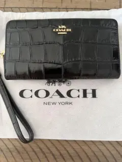 COACH クロコ型押し 長財布 ブラック ストラップ付のサムネイル