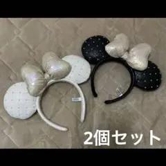 ディズニー ミニー カチューシャ キルティング 黒 白　セット