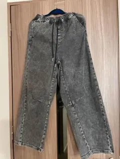 ブラックグレー デニム ワイドレッグ Lサイズ しまむら バレルレッグ