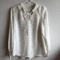 花柄レースアップブラウス 長袖 ホワイト FREE size