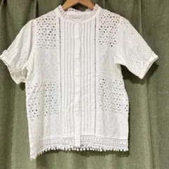 ホワイト刺繍コットン半袖シャツのサムネイル